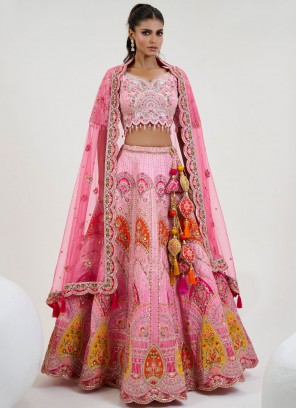 Auspicious Silk Pink Thread Readymade Lehenga Choli