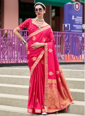 Auspicious Weaving Rani and Red Trendy Saree