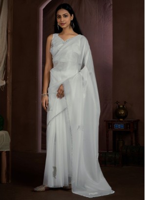 Auspicious White Crush Designer Saree