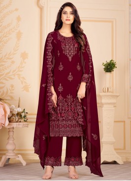 Awesome Faux Georgette Embroidered Straight Salwar Kameez