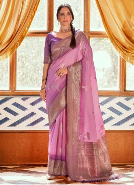 Awesome Silk Weaving Pink Designer Saree