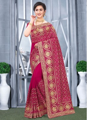 Awesome Zari Hot Pink Designer Saree