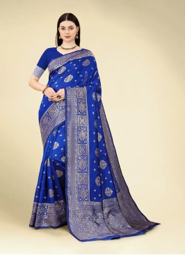 Banarasi Silk Blue Woven Classic Saree