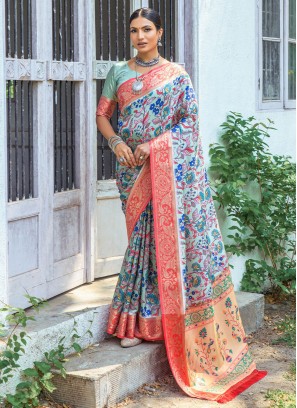 Banarasi Silk Border Multi Colour Designer Saree