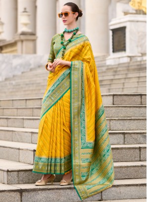 Banarasi Silk Contemporary Saree in Yellow