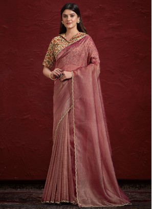 Banarasi Silk Cutwork Trendy Saree in Maroon and Rani