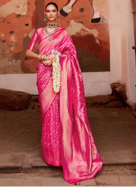 Banarasi Silk Jaal Classic Saree in Rani