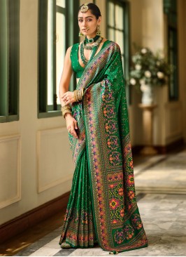 Banarasi Silk Kashmiri Green Classic Saree