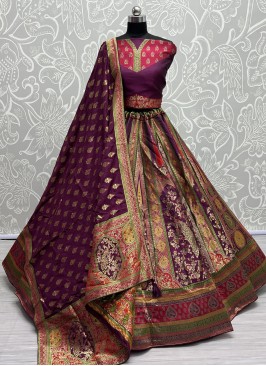 Banarasi Silk Meenakari Designer Lehenga Choli in Purple