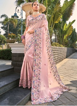 Banarasi Silk Pink Embroidered Contemporary Saree