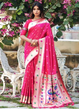 Banarasi Silk Pink Woven Designer Saree