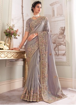 Banarasi Silk Sequins Lavender Trendy Saree