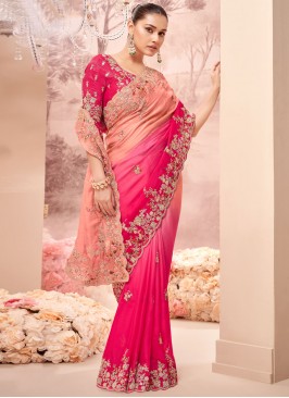 Banarasi Silk Sequins Trendy Saree in Pink and Rani