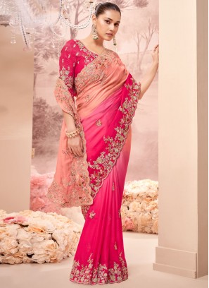 Banarasi Silk Sequins Trendy Saree in Pink and Rani