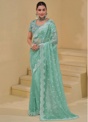 Banarasi Silk Thread Sea Green Classic Saree