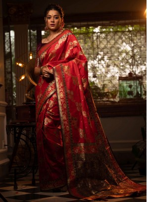 Banarasi Silk Traditional Saree in Red