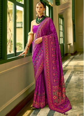 Banarasi Silk Weaving Designer Saree in Magenta and Purple