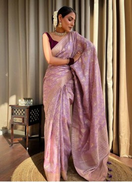 Banarasi Silk Weaving Designer Saree in Rose Pink