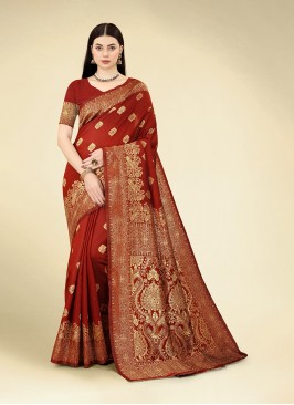 Banarasi Silk Woven Maroon Classic Saree