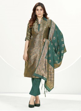 Banarasi Silk Woven Sea Green Straight Suit