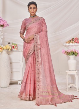 Banarasi Silk Zari Trendy Saree in Pink