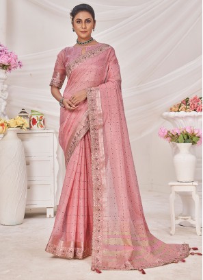 Banarasi Silk Zari Trendy Saree in Pink