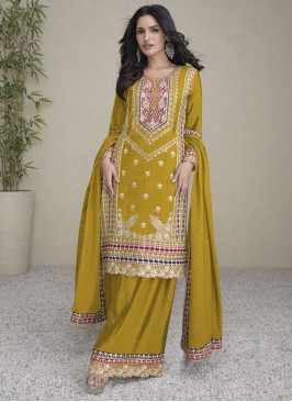 Beauteous Fancy Mustard Chinon Trendy Salwar Kameez