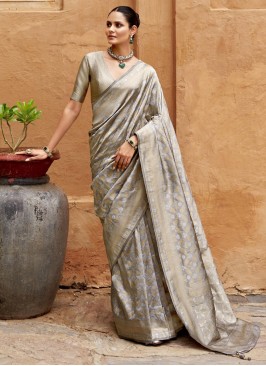 Beauteous Grey Jaal Trendy Saree