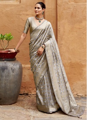 Beauteous Grey Jaal Trendy Saree