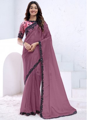 Beauteous Sequins Mauve  and Wine Pure Silk Designer Saree