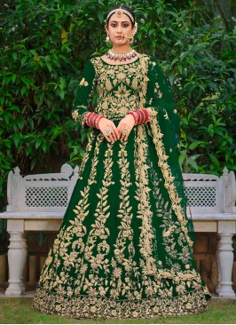 Beauteous Velvet Green Dori Work Trendy Lehenga Ch