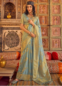 Beautiful Blue Ceremonial Contemporary Saree