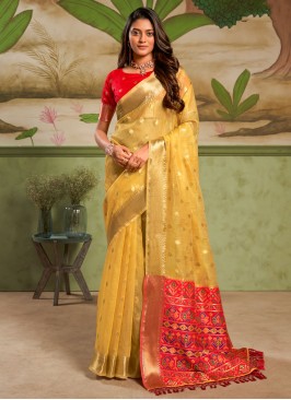 Beautiful Cotton Silk Yellow Zari Classic Saree