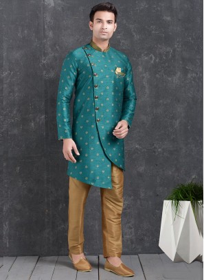 Beautiful Green Color Function Wear Indo Western Kurta Pajama