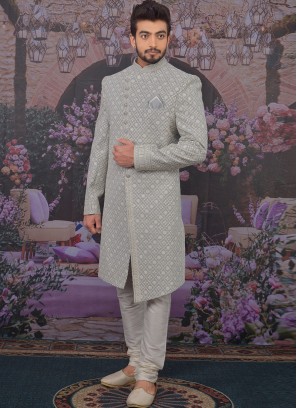 Beautiful Grey Color Function Wear Designer Sherwani