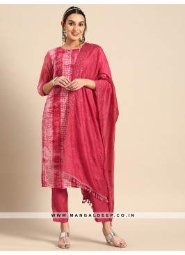 Beautiful Smooth Pink Cotton Suit With Digital Pri