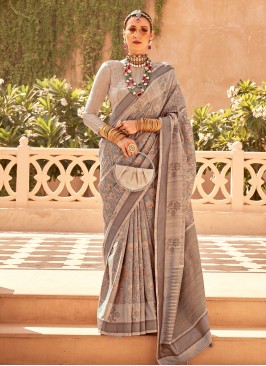 Beckoning Raw Silk Foil Print Contemporary Saree