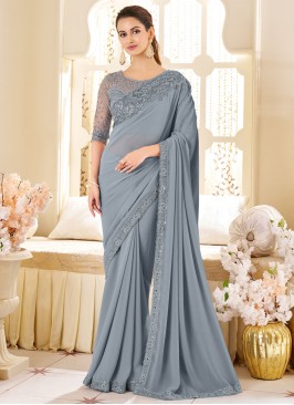 Beckoning Sequins Georgette Blue and Grey Classic Saree