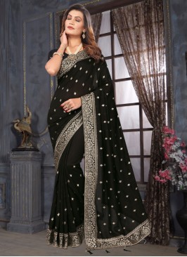 Beckoning Vichitra Silk Black Classic Saree