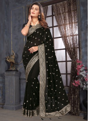 Beckoning Vichitra Silk Black Classic Saree