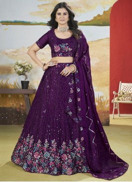 Bedazzling Purple Chinon Lehenga Choli