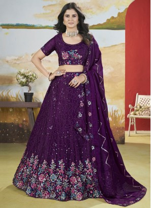 Bedazzling Purple Chinon Lehenga Choli