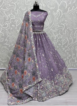 Bedazzling Purple Chinon Trendy Lehenga Choli