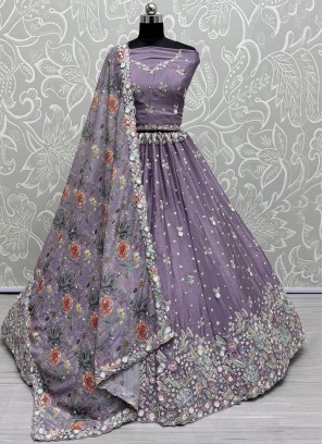 Bedazzling Purple Chinon Trendy Lehenga Choli