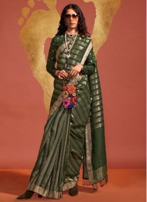 Bedazzling Viscose Green Contemporary Saree