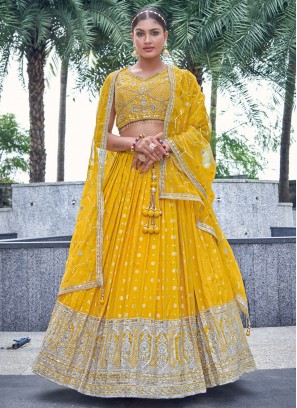 Bedazzling Yellow pure-dola Readymade Lehenga Choli