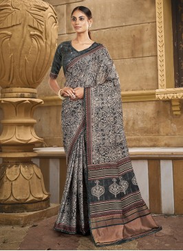 Beige and Black Print Trendy Saree