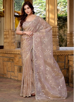 Beige and Brown Festival Traditional Saree