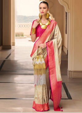 Beige Banarasi Silk Ceremonial Classic Saree