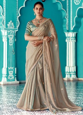 Beige Ceremonial Crush Classic Saree